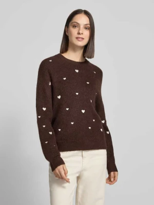 Sweter dzianinowy ze stitchingami i dekoltem pod szyję Apricot Ciemnobrązowy