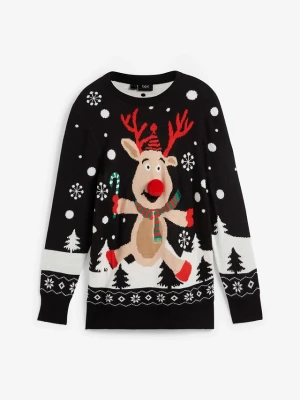 Sweter dziecięcy z bożonarodzeniowym motywem BonPrix czarny
