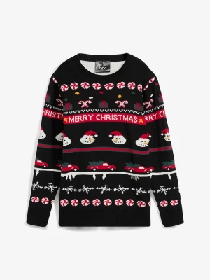 Sweter dziecięcy z bożonarodzeniowym motywem BonPrix czarny