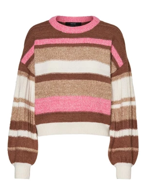 Vero Moda Sweter "Gracelyn" w kolorze różowo-jansobrązowym ze wzorem rozmiar: L