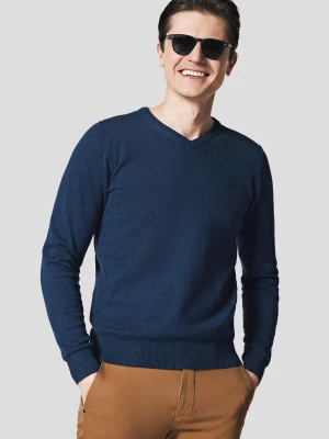 Sweter Granatowy Bawełniany w Serek Harrison Lancerto
