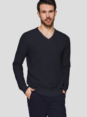 Sweter Granatowy Bawełniany w Serek Xander Lancerto