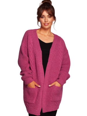 Sweter kardigan bez zapięcia z ozdobnym splotem i kieszeniami róż BE Knit