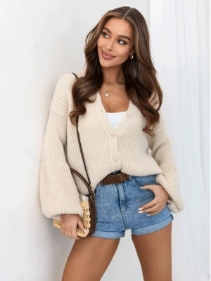 Sweter kardigan zapinany na guziki ROBI - beżowy  magmac 