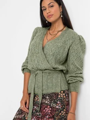 Sweter kopertowy z rękawami bufkami bonprix