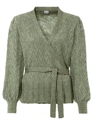 Sweter kopertowy z rękawami bufkami BonPrix zielony