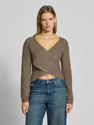 sweter krój regular fit z dodatkiem wełny model 'PCSILLY' Pieces Średniobrązowy melanż