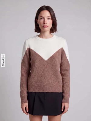 sweter krój regular fit z dodatkiem wełny model 'PLAZA' Vero Moda Czekoladowy