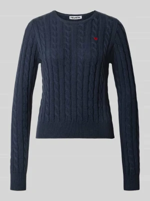 sweter krój slim fit z mieszanka bawełny REVIEW Ciemnoniebieski