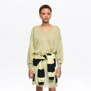 Sweter krótki koronka bawełna len jasnozielony BIMBA Y LOLA