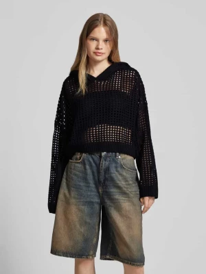 Sweter krótki z dzianiny z ażurowym wzorem REVIEW