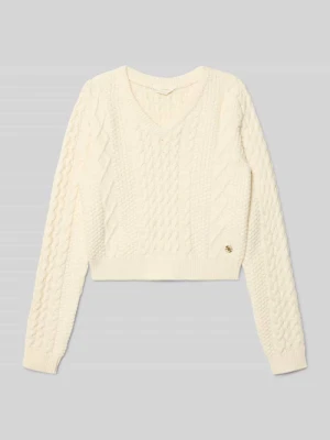 Sweter krótki z dzianiny z detalem z logo Guess