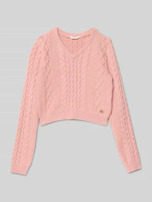 Sweter krótki z dzianiny z detalem z logo Guess