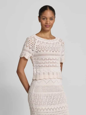 Sweter krótki z dzianiny z haftem angielskim Marc Cain