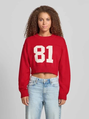 Sweter krótki z dzianiny z okrągłym dekoltem Guess Jeans