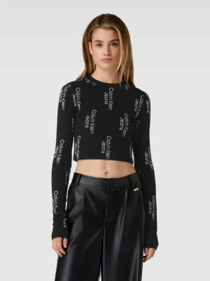 Sweter krótki z dzianiny ze wzorem z logo na całej powierzchni Calvin Klein Jeans
