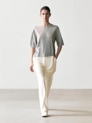 Sweter Łączony Z Koronką - Szary Średni - - Massimo Dutti - Kobieta