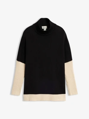 Sweter loose fit z bocznym rozcięciem z mieszanki bawełny BonPrix czarny