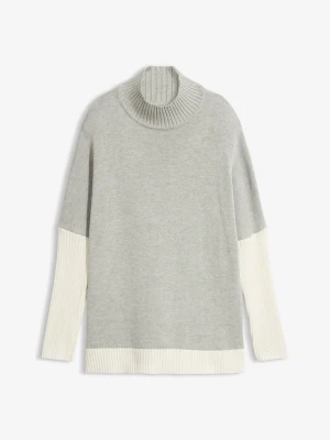 Sweter loose fit z bocznym rozcięciem z mieszanki bawełny BonPrix szary