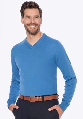 Sweter męski bawełniany z kaszmirem niebieski Wittchen