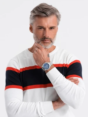 Sweter męski - biały V5 - Rozmiar: XXL Ombre Clothing