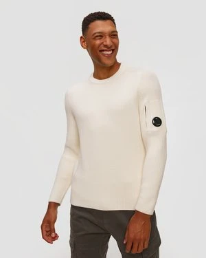 Sweter Męski C.p. Company Full Rib Crewneck Lens Sweater Biały CP Company