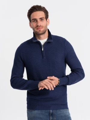 Sweter męski dzianinowy z rozpinaną stójką - ciemnoniebieski V7 OM-SWZS-0105
 -                                    M