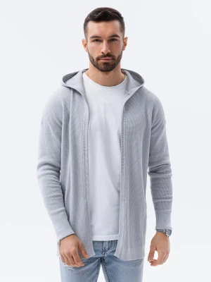 Zdjęcie produktu Sweter męski kardigan z kapturem - jasnoszary V2 E188
 -                                    M Ombre