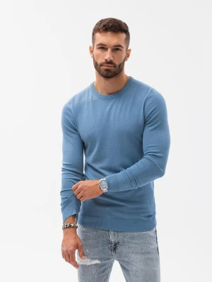 Sweter męski klasyczny z wiskozą BASIC z okrągłym dekoltem – błękitny V10 - Rozmiar: L Ombre Clothing