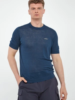 Sweter męski lniany z krótkim rękawem AERONAUTICA MILITARE
