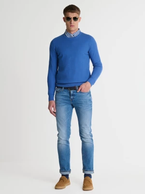Sweter męski o teksturalnym splocie bawełniany niebieski Reylon 401 BIG STAR