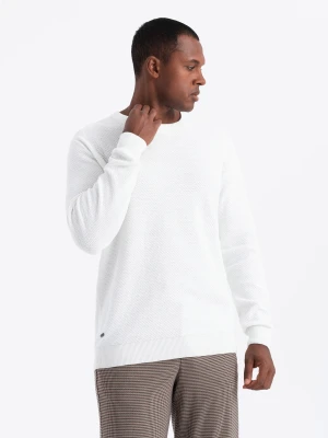 Sweter męski RELAXED FIT z dzianiny o diamentowym splocie – złamana biel V1 - Rozmiar: XL Ombre Clothing