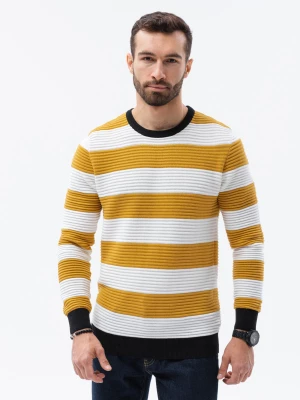 Sweter męski w paski - musztardowy V2 E189
 -                                    XL