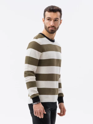 Sweter męski w paski - oliwkowy V4 E189
 -                                    XXL