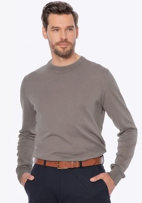 Sweter męski z bawełny z domieszką kaszmiru ciemny beż Wittchen