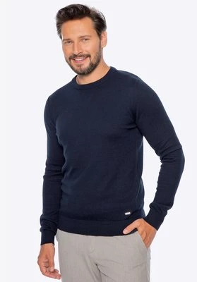 Sweter męski z bawełny z domieszką kaszmiru granatowy Wittchen