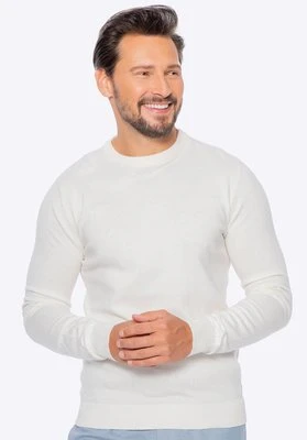 Sweter męski z bawełny z domieszką kaszmiru kremowy Wittchen