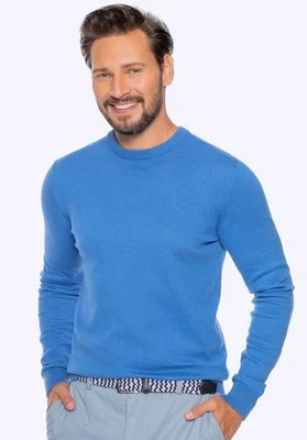 Sweter męski z bawełny z domieszką kaszmiru niebieski Wittchen