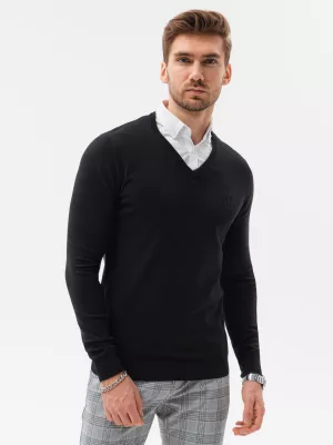Sweter męski z białym kołnierzykiem - czarny V1 E120
 -                                    XL