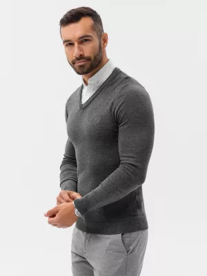 Sweter męski z białym kołnierzykiem - grafitowy V3 E120
 -                                    XL