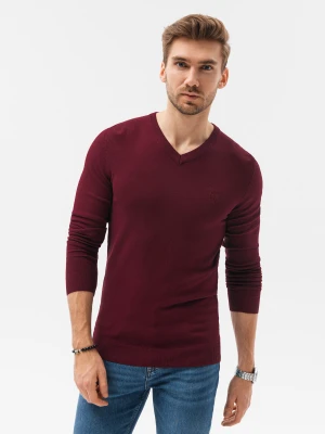 Sweter męski z haftem - bordowy V13 Ombre Clothing