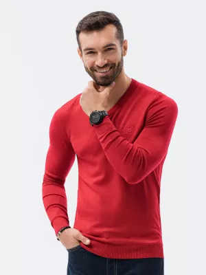 Sweter męski z haftem - czerwony V20 E191
 -                                    XL