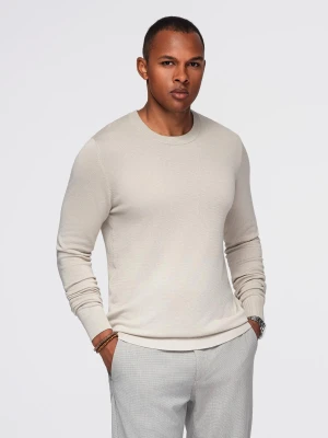 Sweter męski z okrągłym dekoltem z elastycznej dzianiny o klasycznym splocie - beżowy V3 - Rozmiar: XL Ombre Clothing