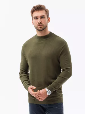 Sweter męski z półgolfem o gładkiej strukturze - oliwkowy V7 E178
 -                                    M