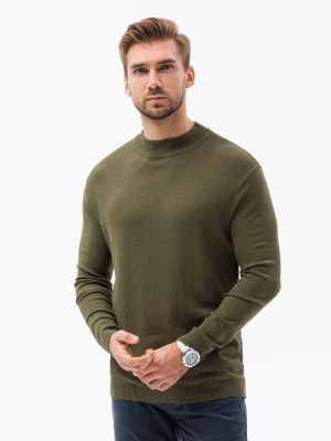 Sweter męski z półgolfem o gładkiej strukturze - oliwkowy V7 E178
 -                                    S