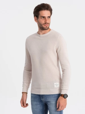 Sweter męski z teksturą i półokrągłym dekoltem - beżowy V6 OM-SWSW-0104
 -                                    L