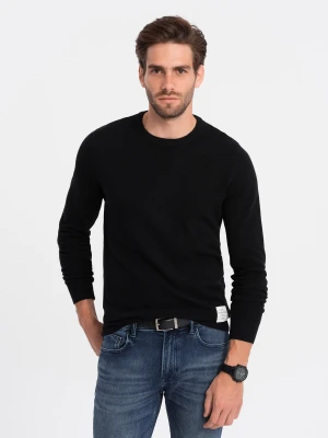 Sweter męski z teksturą i półokrągłym dekoltem - czarny V4 - Rozmiar: M Ombre Clothing