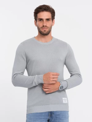 Sweter męski z teksturą i półokrągłym dekoltem - jasnoszary V5 OM-SWSW-0104
 -                                    L