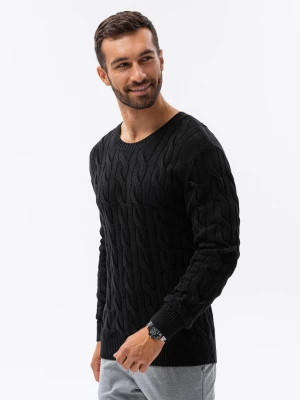 Sweter męski z warkoczowym splotem - czarny V3 E195
 -                                    L