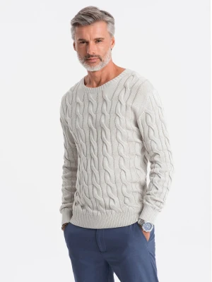 Sweter męski z warkoczowym splotem - kremowy V1 E195
 -                                    XXL Ombre
